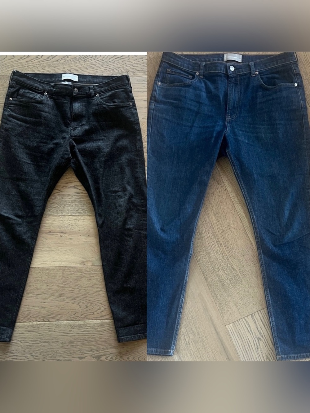 2 pair men’s Everlane jeans - 1 dark blue, 1 black. Both 36 waist, 29 inseam.